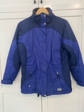 L.L. Bean Ski Jacket Vintage Insulated Winter Coat Blue Gray Collar Size Small